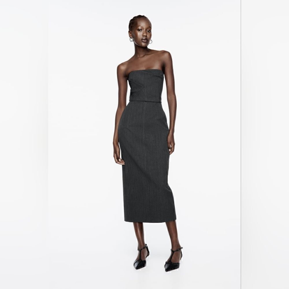 ZW ZARA COLLECTION STRAPLESS DRESS GRAY Midi Dress gray - Picture 10 of 16